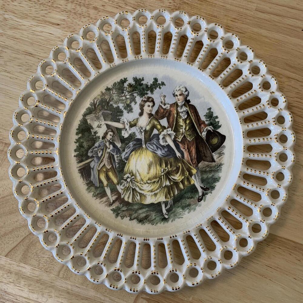 Vintage Victorian Dancing Plate Scalloped Edges Victorian Gold Dotted Rims